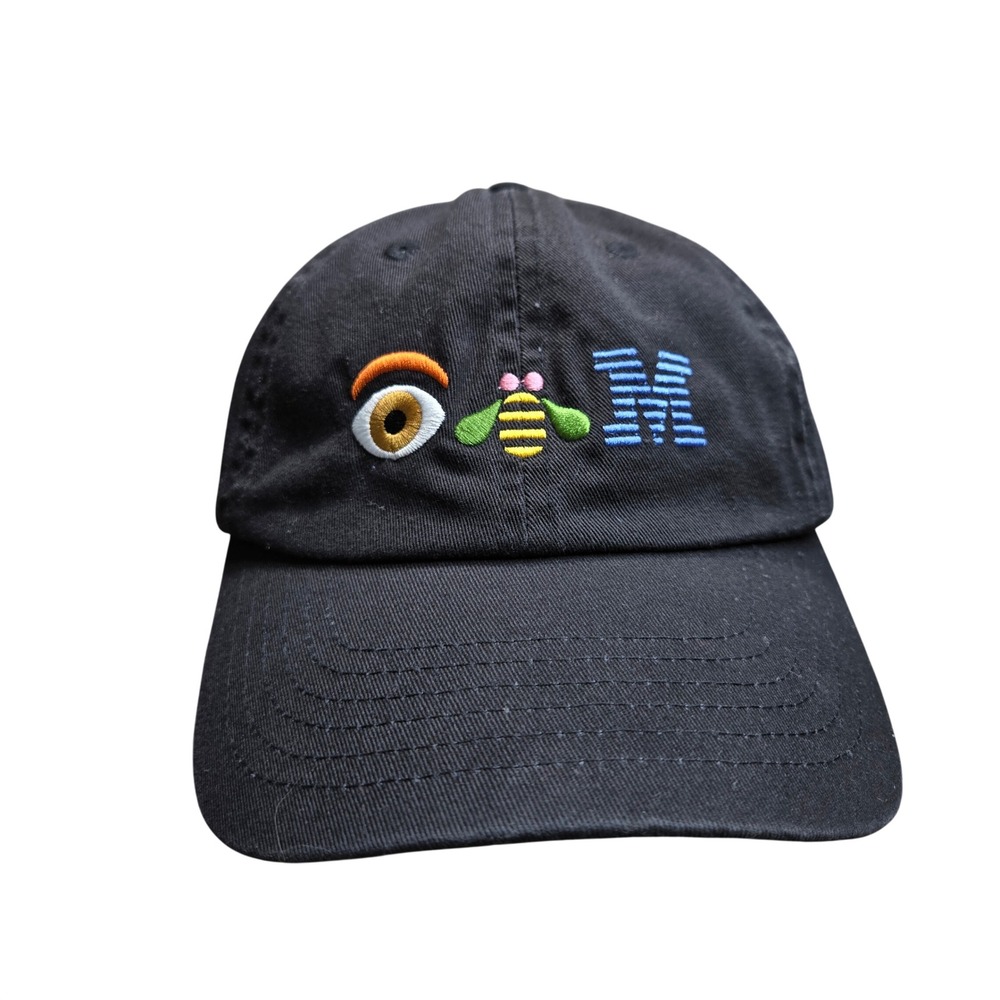 Vintage IBM Eye Bee M Paul Rand Rebus Logo Black Dad Hat Strapback Baseball Cap